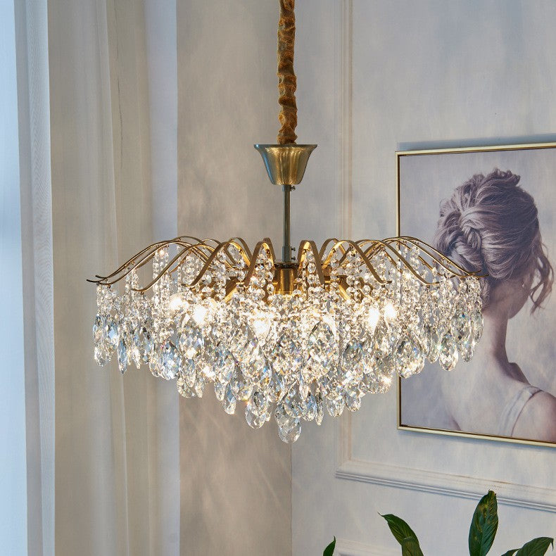 Traditional French Tassel Round Copper Crystal 5/6/8/12 Light Chandelier For Living Room