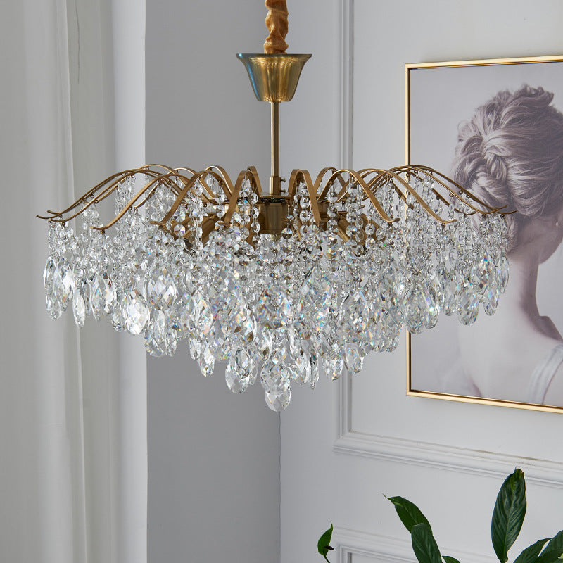 Traditional French Tassel Round Copper Crystal 5/6/8/12 Light Chandelier For Living Room