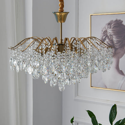 Traditional French Tassel Round Copper Crystal 5/6/8/12 Light Chandelier For Living Room