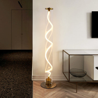 Modern Minimalist Round Cylinder Iron Acrylic LED Standing Floor Lamp For Living Room