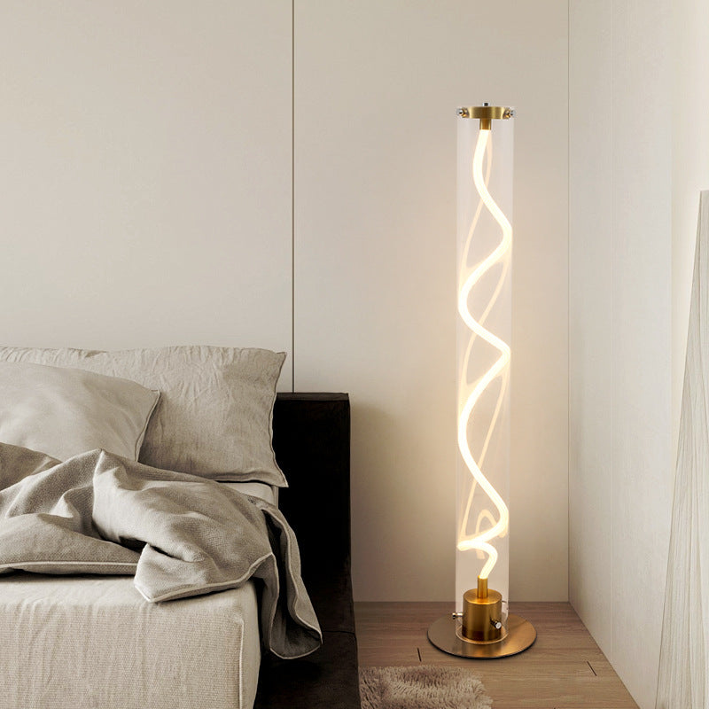 Modern Minimalist Round Cylinder Iron Acrylic LED Standing Floor Lamp For Living Room