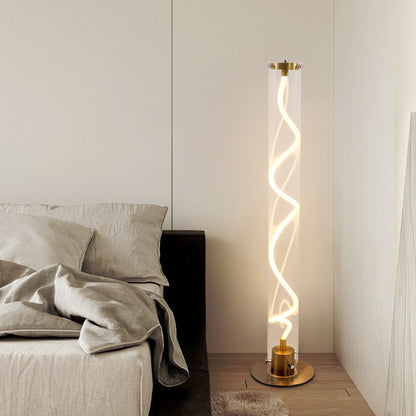 Modern Minimalist Round Cylinder Iron Acrylic LED Standing Floor Lamp For Living Room