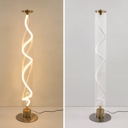 Modern Minimalist Round Cylinder Iron Acrylic LED Standing Floor Lamp For Living Room