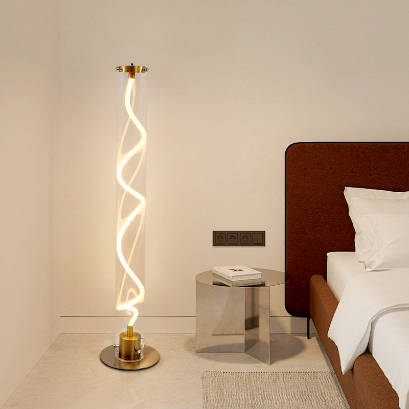 Modern Minimalist Round Cylinder Iron Acrylic LED Standing Floor Lamp For Living Room
