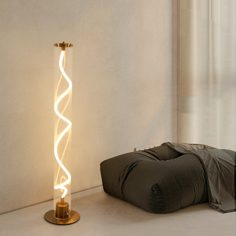 Modern Minimalist Round Cylinder Iron Acrylic LED Standing Floor Lamp For Living Room