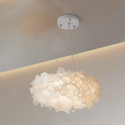 Contemporary Nordic Cream Round Petal PMMA Iron LED Chandelier For Bedroom