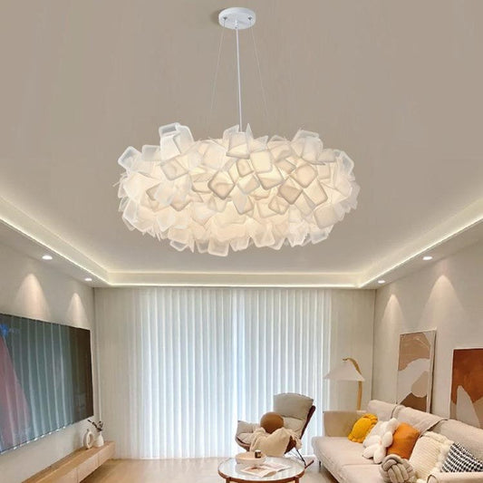 Contemporary Nordic Cream Round Petal PMMA Iron LED Chandelier For Bedroom