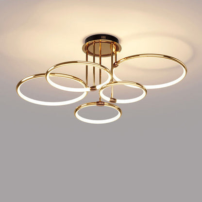 Modern Luxury Round Circle Aluminum Silicone LED Semi-Flush Mount Ceiling Light For Living Room