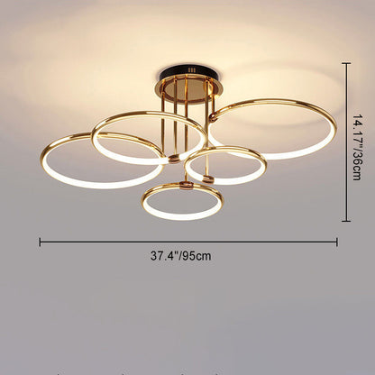 Modern Luxury Round Circle Aluminum Silicone LED Semi-Flush Mount Ceiling Light For Living Room