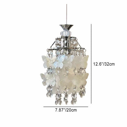 Modern Art Deco Cream Butterfly Shell Wind Chime Iron Crystal 1-Light Pendant Light For Bedroom