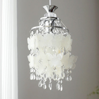 Modern Art Deco Cream Butterfly Shell Wind Chime Iron Crystal 1-Light Pendant Light For Bedroom
