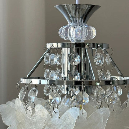 Modern Art Deco Cream Butterfly Shell Wind Chime Iron Crystal 1-Light Pendant Light For Bedroom