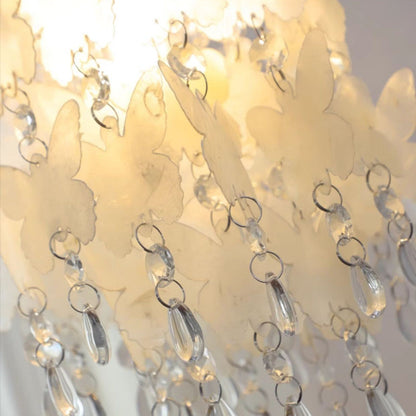 Modern Art Deco Cream Butterfly Shell Wind Chime Iron Crystal 1-Light Pendant Light For Bedroom