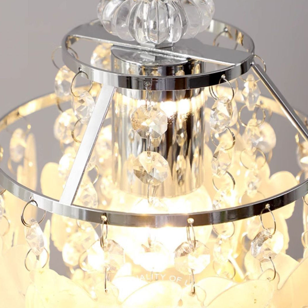 Modern Art Deco Cream Butterfly Shell Wind Chime Iron Crystal 1-Light Pendant Light For Bedroom