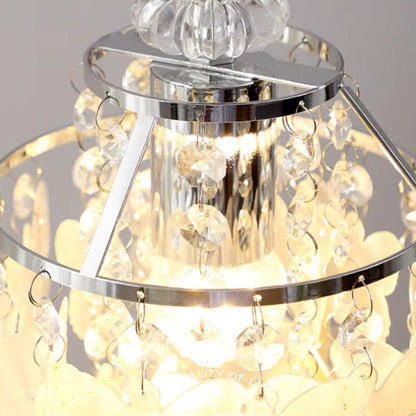 Modern Art Deco Cream Butterfly Shell Wind Chime Iron Crystal 1-Light Pendant Light For Bedroom