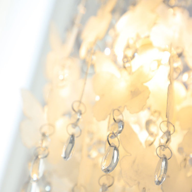 Modern Art Deco Cream Butterfly Shell Wind Chime Iron Crystal 1-Light Pendant Light For Bedroom