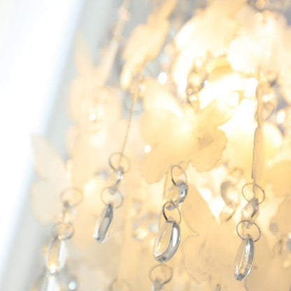 Modern Art Deco Cream Butterfly Shell Wind Chime Iron Crystal 1-Light Pendant Light For Bedroom