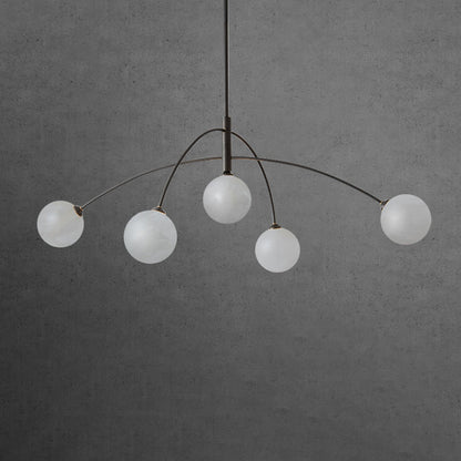 Contemporary Nordic Curved Round Orb Copper Marble 5-Light Chandelier For Living Room