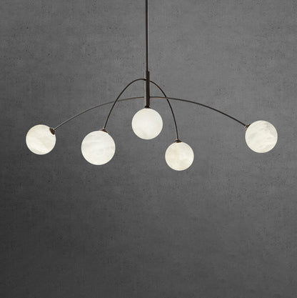 Contemporary Nordic Curved Round Orb Copper Marble 5-Light Chandelier For Living Room