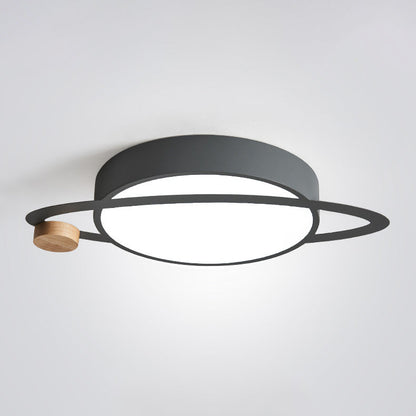 Contemporary Creative Planet Round Iron Rubberwood Acrylic LED Flush Mount Ceiling Light For Bedroom