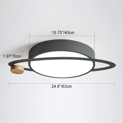 Contemporary Creative Planet Round Iron Rubberwood Acrylic LED Flush Mount Ceiling Light For Bedroom