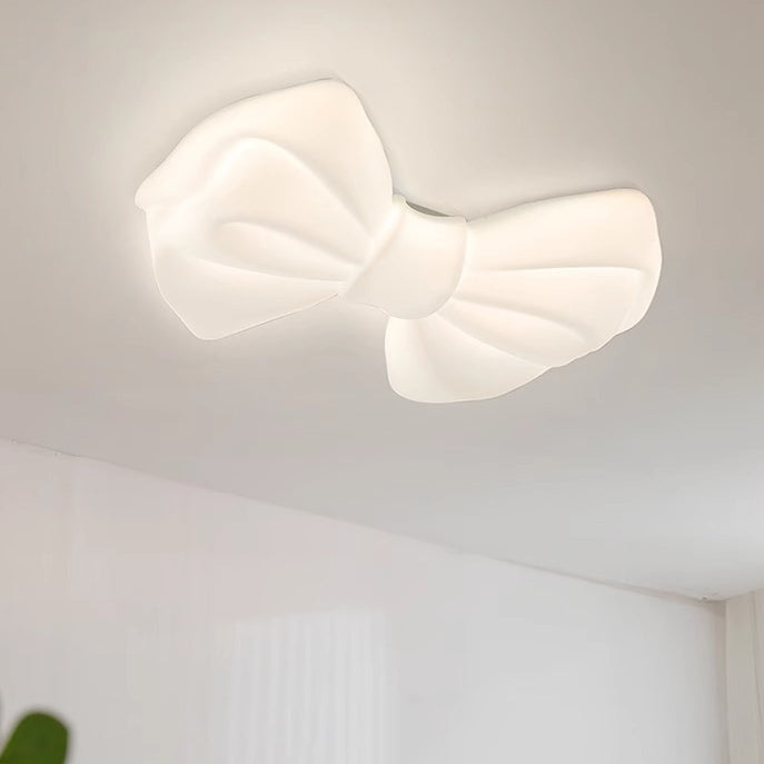Contemporary Creative Cream Bow PE Iron LED Flush Mount Ceiling Light For Bedroom