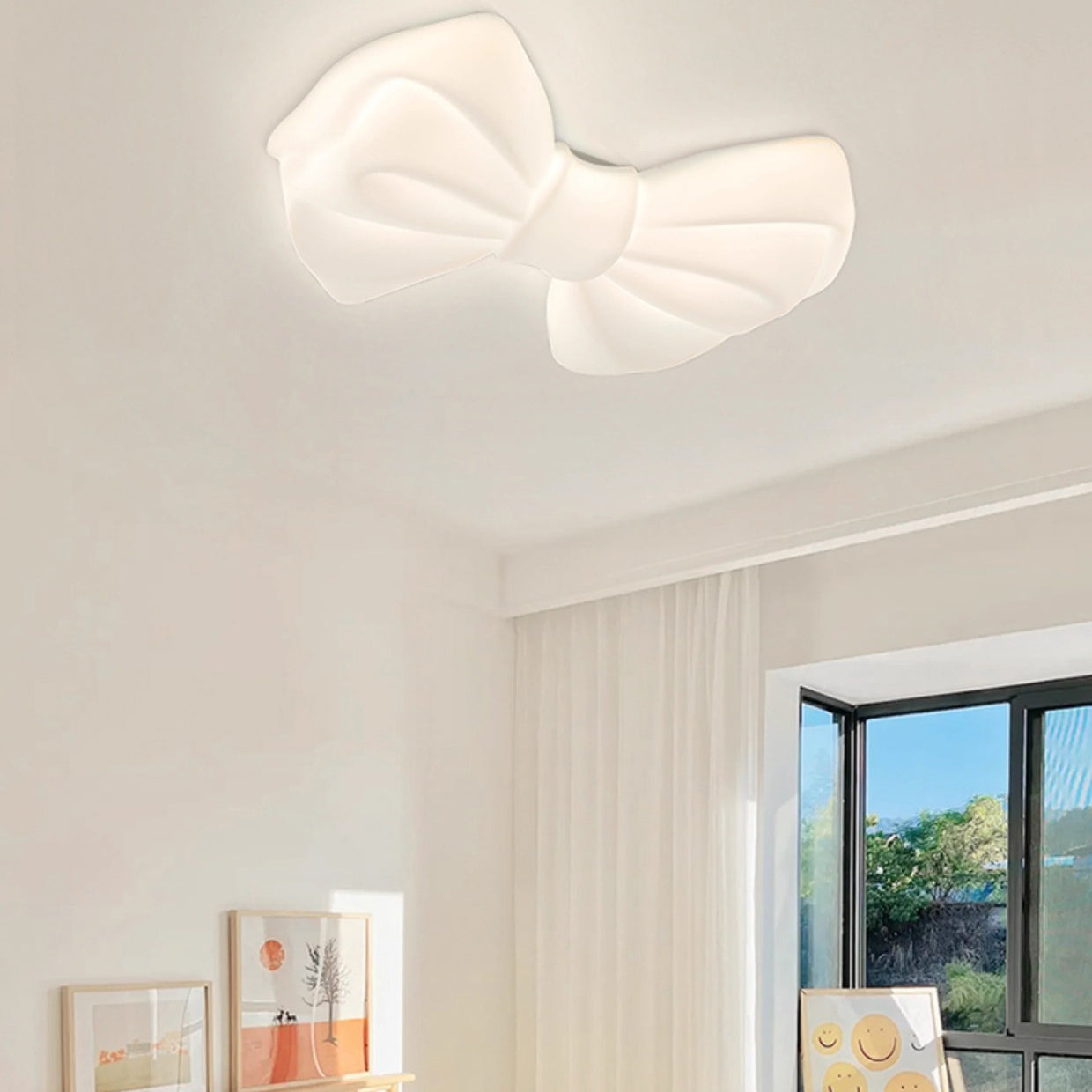 Contemporary Creative Cream Bow PE Iron LED Flush Mount Ceiling Light For Bedroom