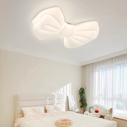 Contemporary Creative Cream Bow PE Iron LED Flush Mount Ceiling Light For Bedroom