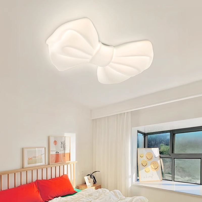Contemporary Creative Cream Bow PE Iron LED Flush Mount Ceiling Light For Bedroom