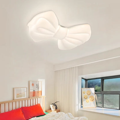 Contemporary Creative Cream Bow PE Iron LED Flush Mount Ceiling Light For Bedroom