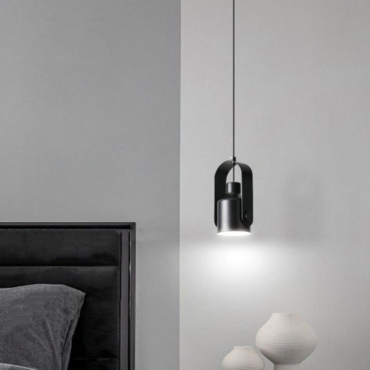 Contemporary Nordic Adjustable Round Cylinder Metal 1-Light Pendant Light For Bedroom