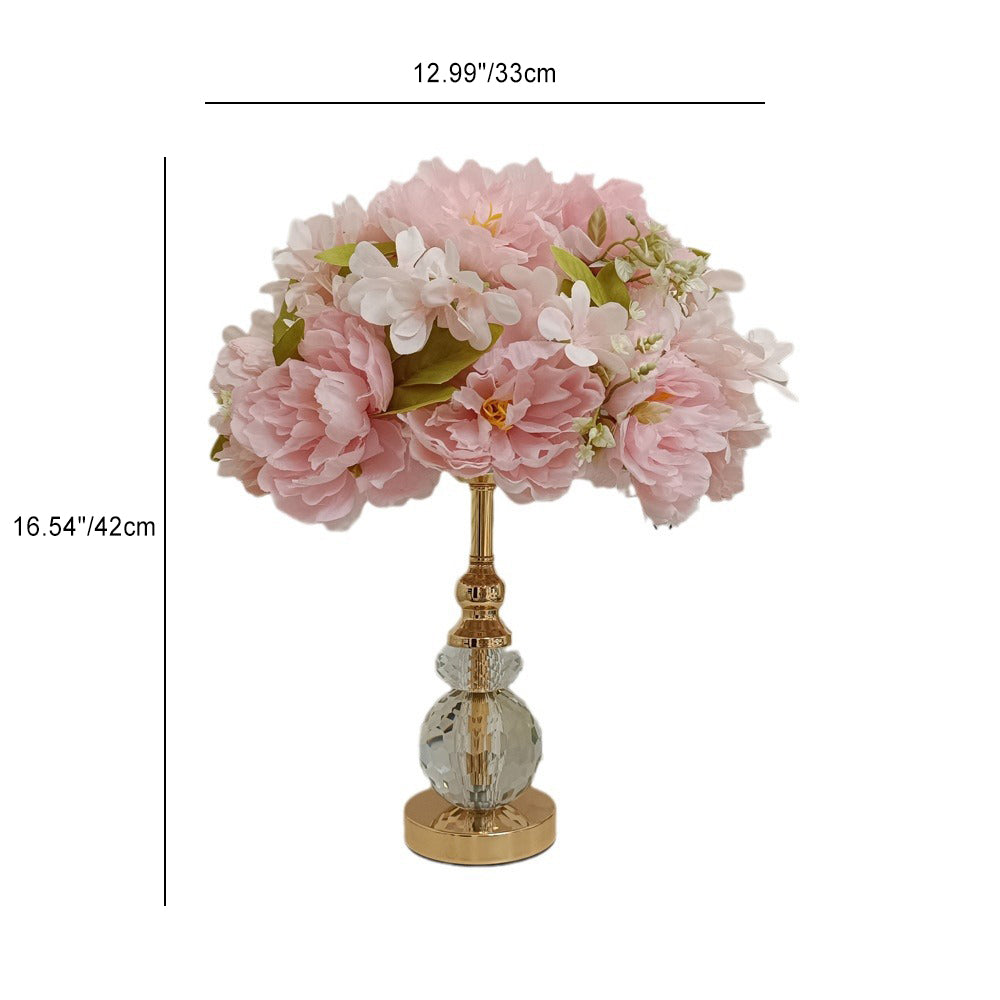 Modern Art Deco Round Metal Rose Crystal Fabric 1-Light Table Lamp For Bedroom