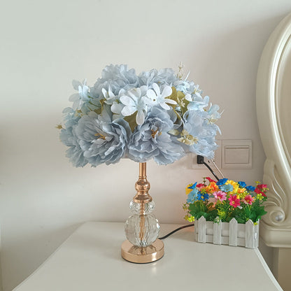 Modern Art Deco Round Metal Rose Crystal Fabric 1-Light Table Lamp For Bedroom