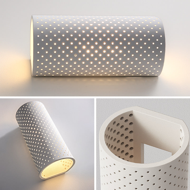 Modern Minimalist Round Cylinder Plaster LED Wall Sconce Lamp For Living Room