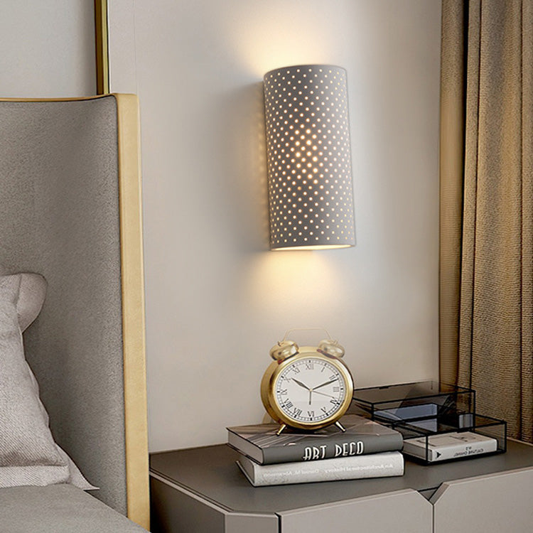 Modern Minimalist Round Cylinder Plaster LED Wall Sconce Lamp For Living Room