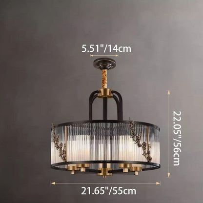 Traditional Vintage Round Rectangle Copper Glass 5/6 Light Chandelier For Living Room