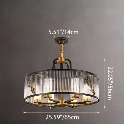 Traditional Vintage Round Rectangle Copper Glass 5/6 Light Chandelier For Living Room