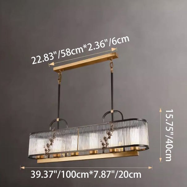 Traditional Vintage Round Rectangle Copper Glass 5/6 Light Chandelier For Living Room