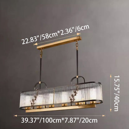 Traditional Vintage Round Rectangle Copper Glass 5/6 Light Chandelier For Living Room