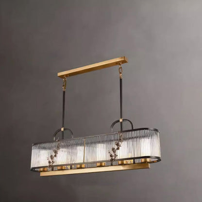 Traditional Vintage Round Rectangle Copper Glass 5/6 Light Chandelier For Living Room