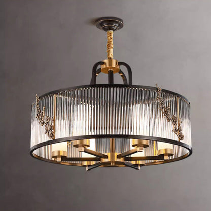 Traditional Vintage Round Rectangle Copper Glass 5/6 Light Chandelier For Living Room