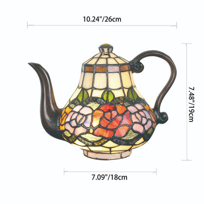 Traditional Tiffany Creative Rose Kettle Shape Stained Glass 1-Light Table Lamp For Dining Room
