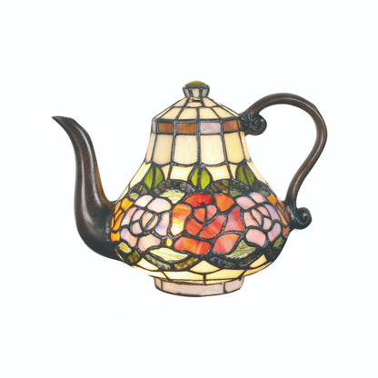 Traditional Tiffany Creative Rose Kettle Shape Stained Glass 1-Light Table Lamp For Dining Room