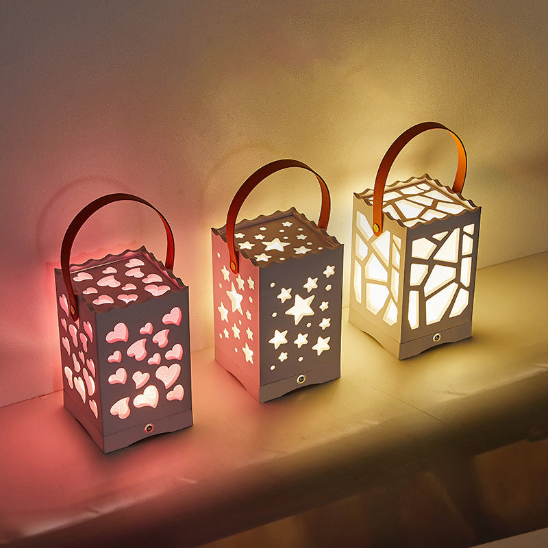 Modern Minimalist USB Handheld Rectangle Star Love Graphic Plastic LED Table Lamp For Bedroom