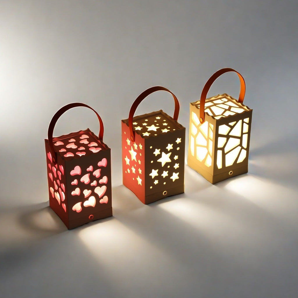 Modern Minimalist USB Handheld Rectangle Star Love Graphic Plastic LED Table Lamp For Bedroom