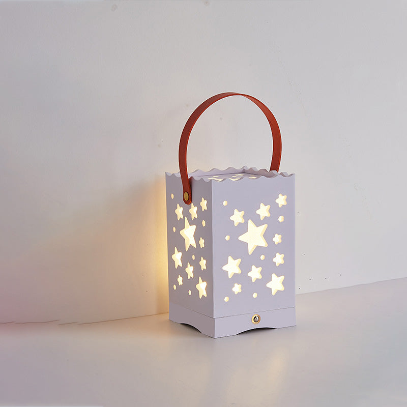 Modern Minimalist USB Handheld Rectangle Star Love Graphic Plastic LED Table Lamp For Bedroom