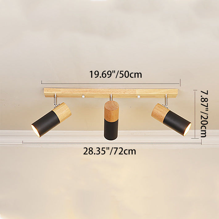 Contemporary Nordic Adjustable Linear Cylinder Wood Aluminum Spotlight 3-Light Semi-Flush Mount Ceiling Light For Bedroom