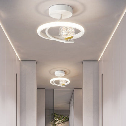 Contemporary Creative Round Orb Curve Iron Silicone Glass Acrylic LED Semi-Flush Mount Ceiling Light For Hallway