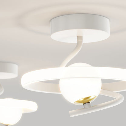 Contemporary Creative Round Orb Curve Iron Silicone Glass Acrylic LED Semi-Flush Mount Ceiling Light For Hallway