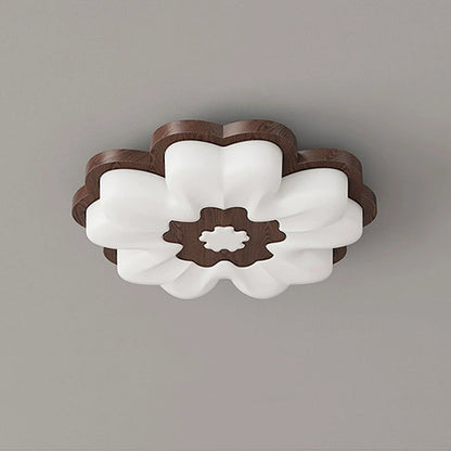 Contemporary Creative Flower Shape PE Rubberwood LED Flush Mount Ceiling Light For Bedroom